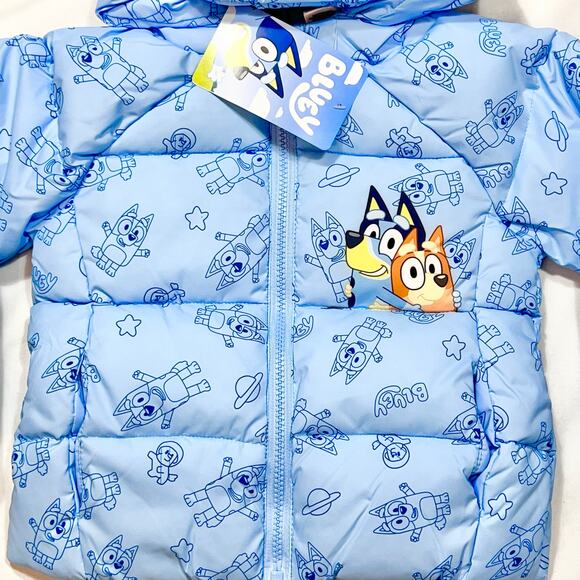 Bluey & Bingo Print Puffer Jacket Toddler 3T Blue Full Zipper Winter Snow New - Picture 5 of 6